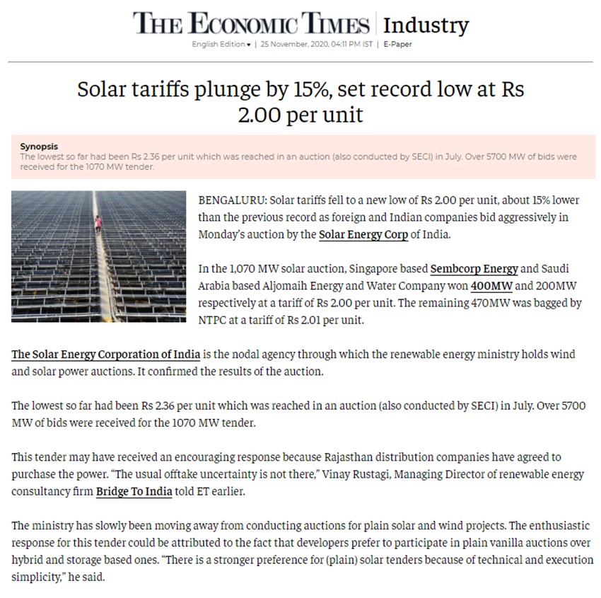 Solar tariffs plunge by 15%, set record low at Rs 2.00 per unit.